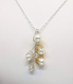 Load image into Gallery viewer, Crocheted Gold Cluster Pearl Pendant
