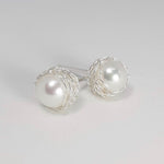 Load image into Gallery viewer, Crocheted Silver Pearl Studs