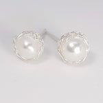 Load image into Gallery viewer, Crocheted Silver Pearl Studs
