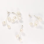 Load image into Gallery viewer, Crocheted Silver Pearl Hoop Earrings