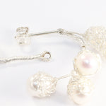 Load image into Gallery viewer, Crocheted Silver Pearl Hoop Earrings
