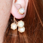 Load image into Gallery viewer, Crocheted Gold Pearl Drop Earrings