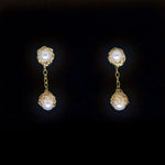 Load image into Gallery viewer, Crocheted Gold Drop Pearl Studs