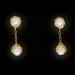 Load image into Gallery viewer, Crocheted Gold Drop Pearl Studs