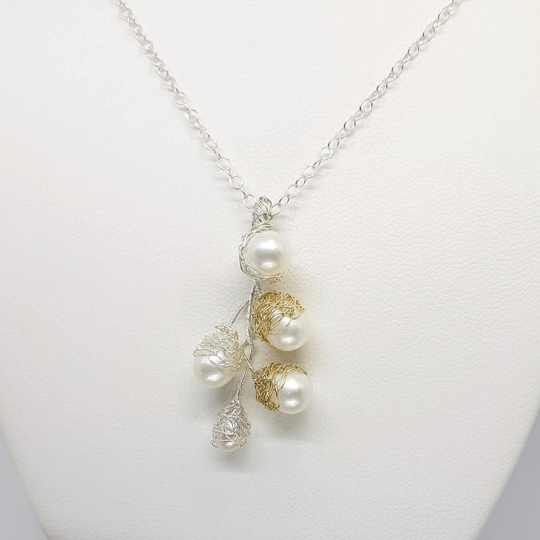 Crocheted 24ct Gold Vermeil Cluster Pearl Pendant