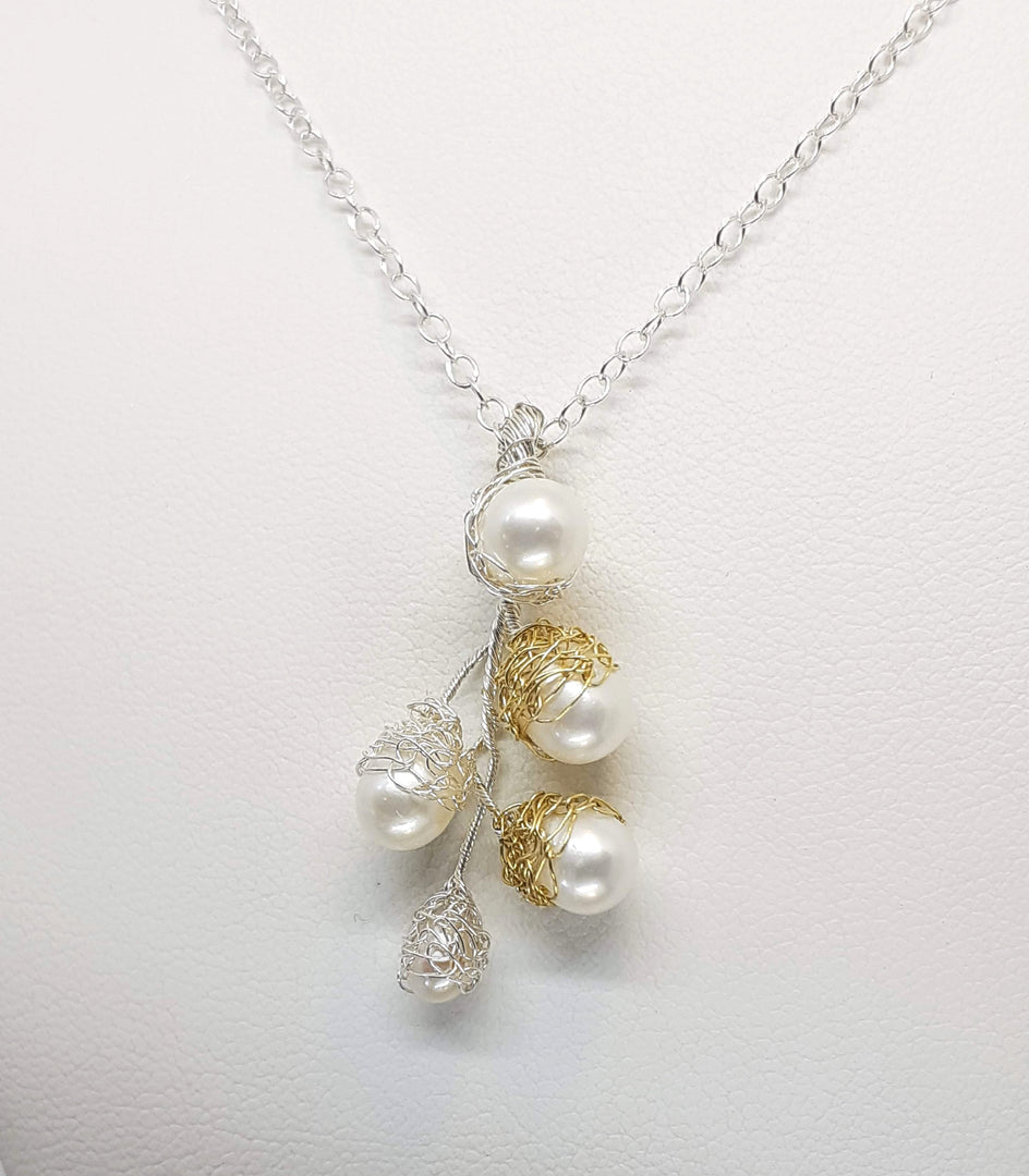 Crocheted 24ct Gold Vermeil Cluster Pearl Pendant