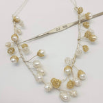 Load image into Gallery viewer, Crocheted Silver &amp; Gold Pearl Vine Chain Necklace
