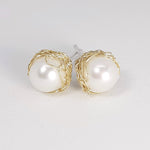 Load image into Gallery viewer, Crocheted Silver Pearl Studs
