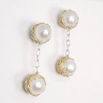 Load image into Gallery viewer, Crocheted 24ct Gold Vermeil Drop Pearl Studs
