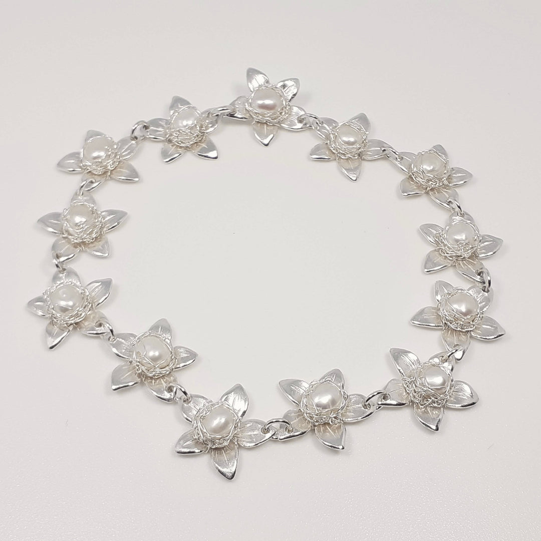 Jasmine Silver Pearl Bouquet Bracelet