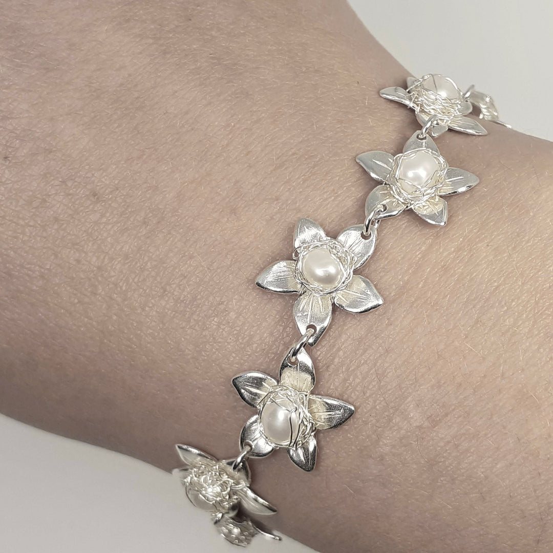 Jasmine Silver Pearl Bouquet Bracelet