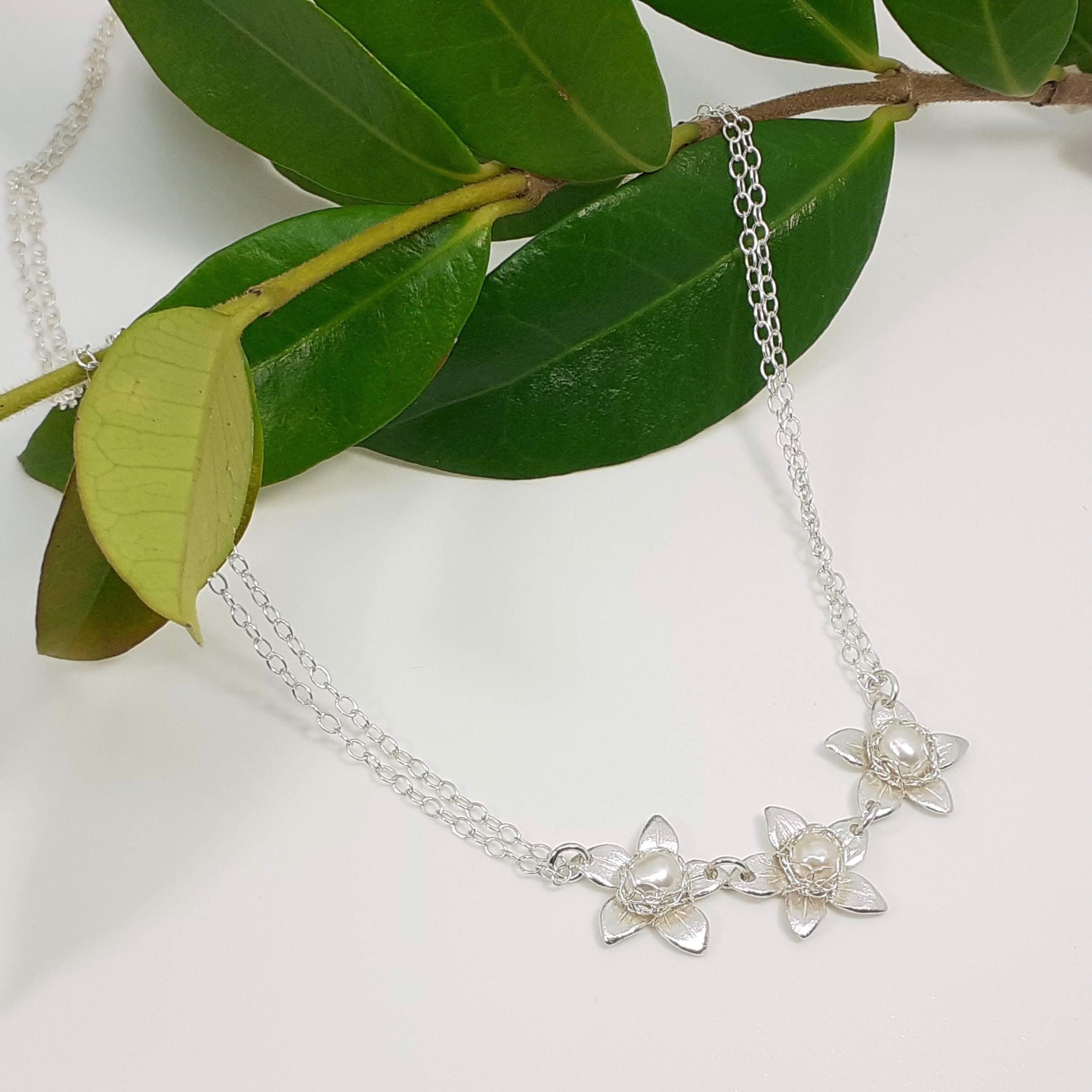 Jasmine Silver Pearl Posy Necklace