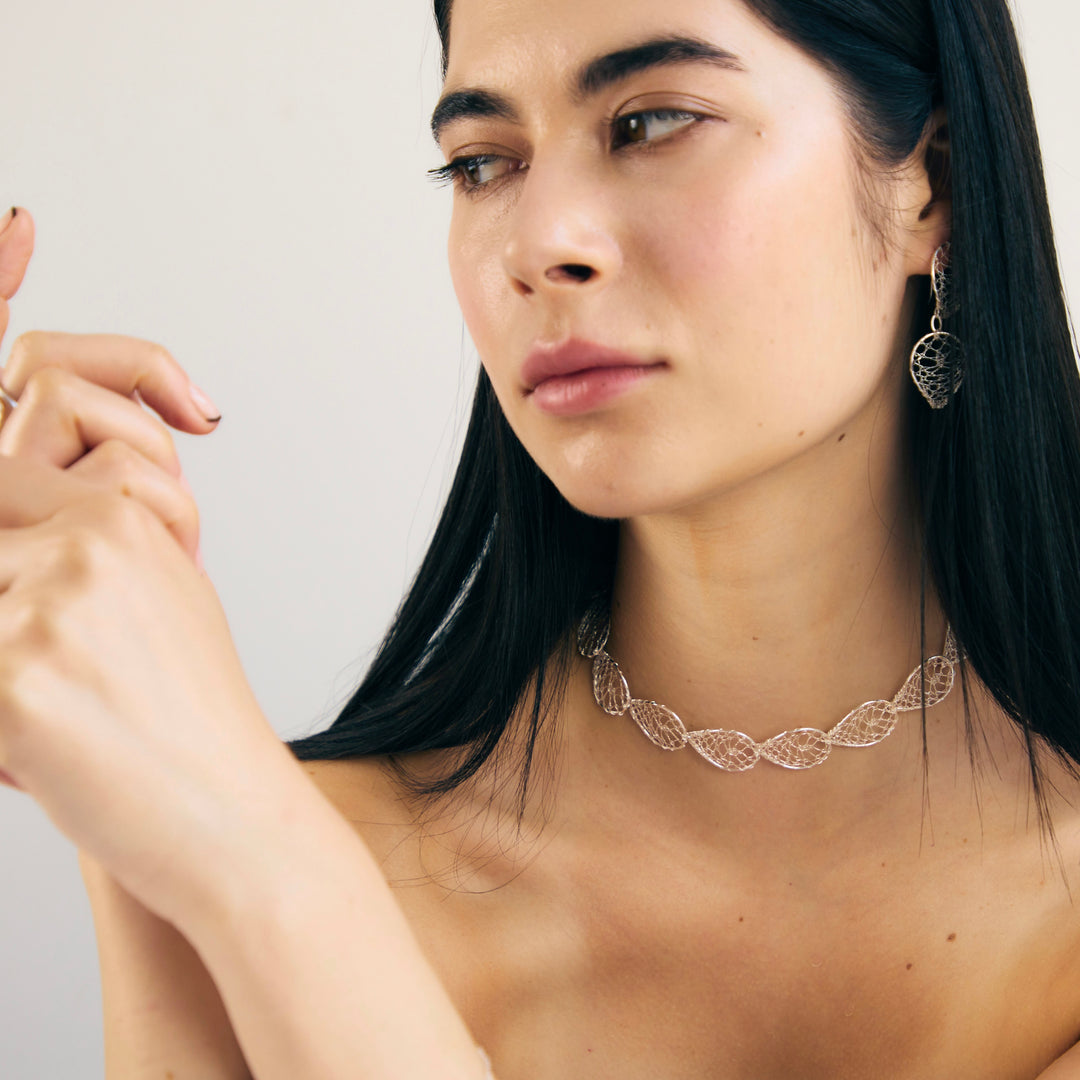 Torchon Silver Lace Collar Necklace