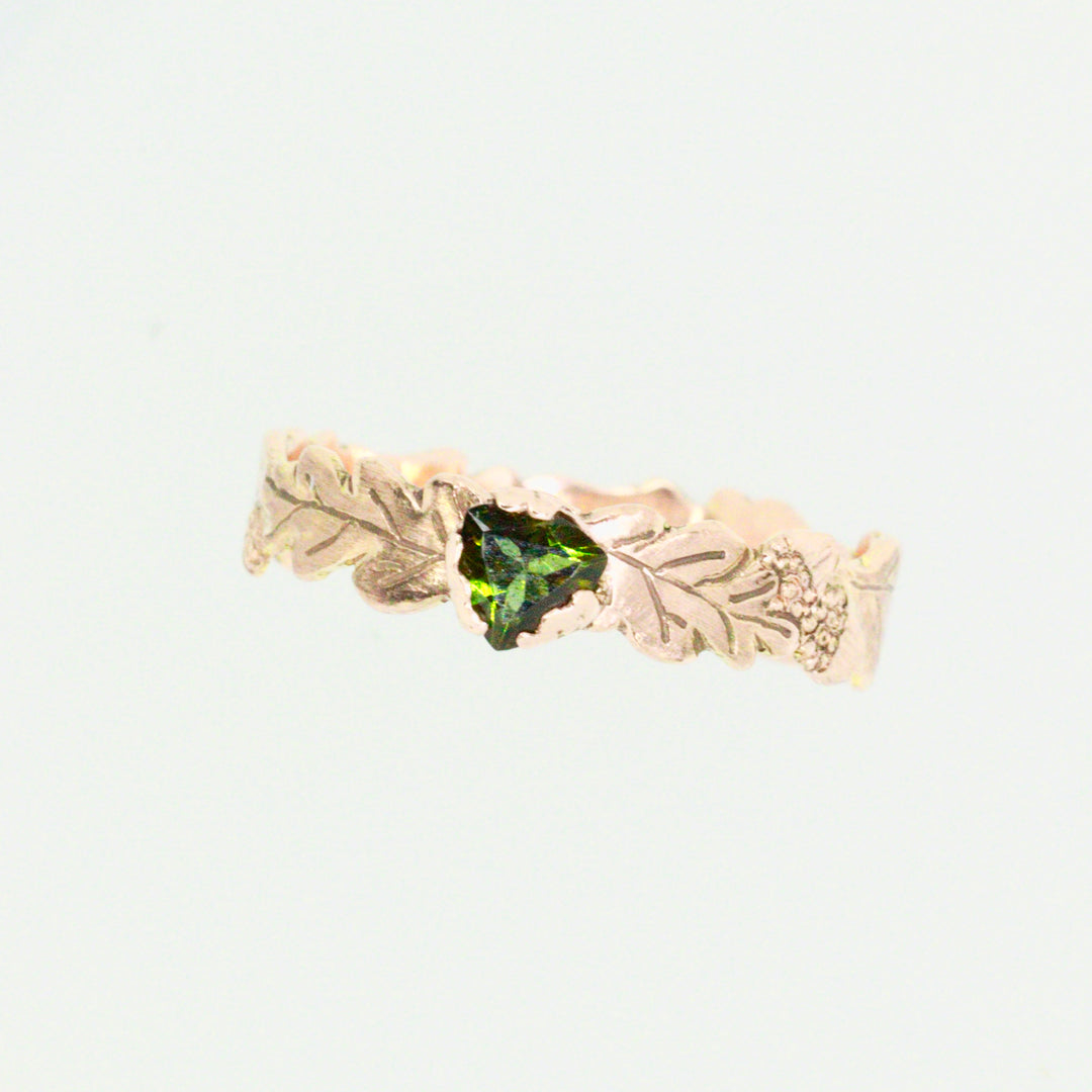 Tourmaline and 9ct Red Gold Oak Leaf Ring