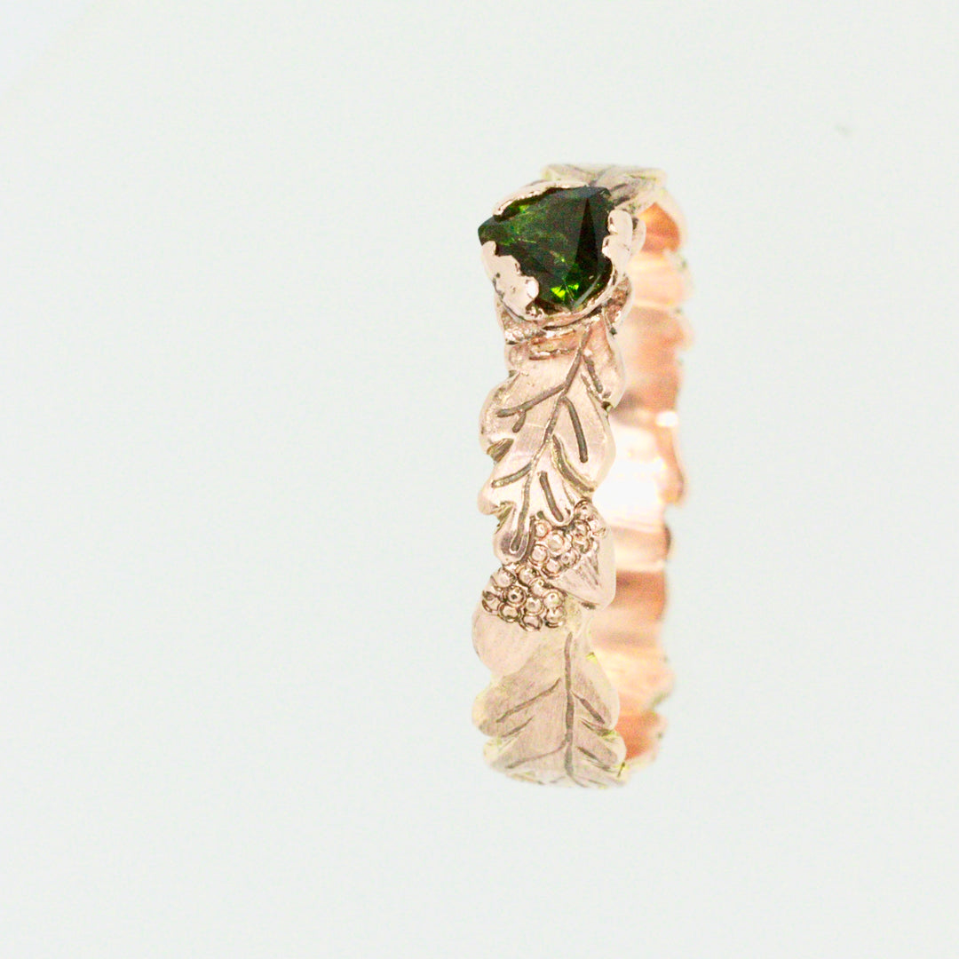Tourmaline and 9ct Red Gold Oak Leaf Ring