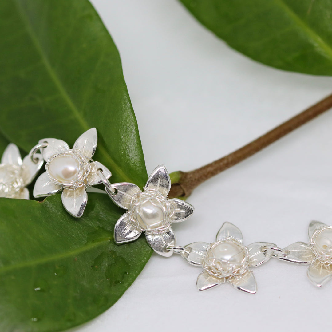 Jasmine Silver Pearl Bouquet Necklace