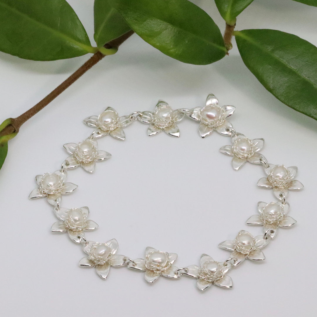 Jasmine Silver Pearl Bouquet Bracelet