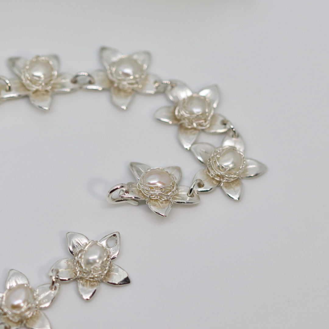 Jasmine Silver Pearl Bouquet Necklace