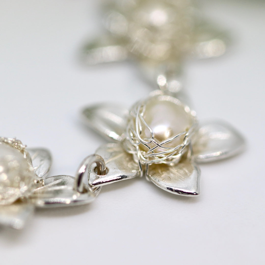 Jasmine Silver Pearl Bouquet Necklace