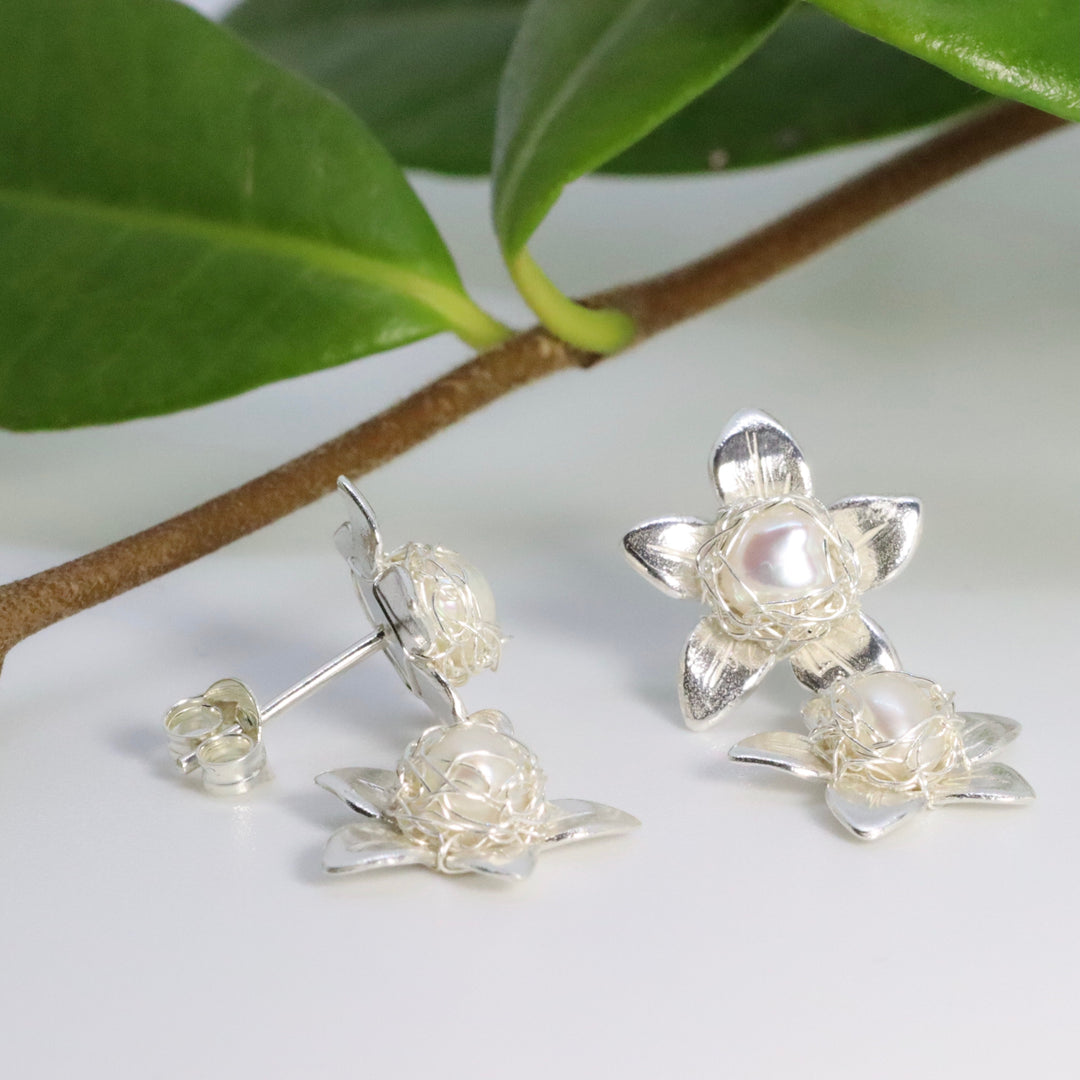 Jasmine Silver Pearl Posy Earrings