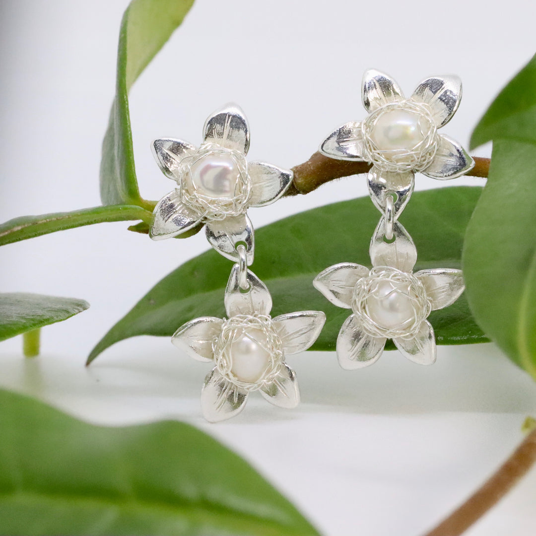 Jasmine Silver Pearl Posy Earrings