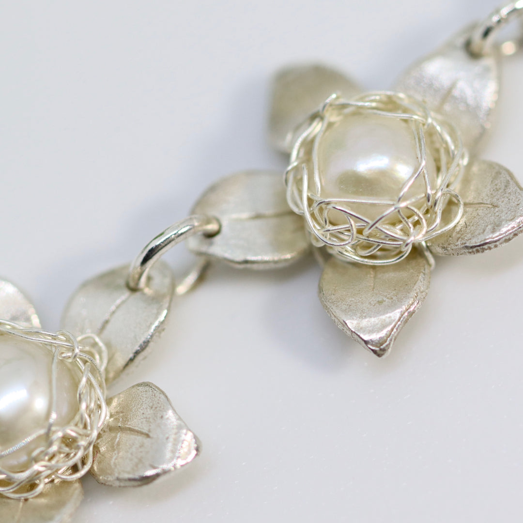 Jasmine Silver Pearl Bouquet Necklace