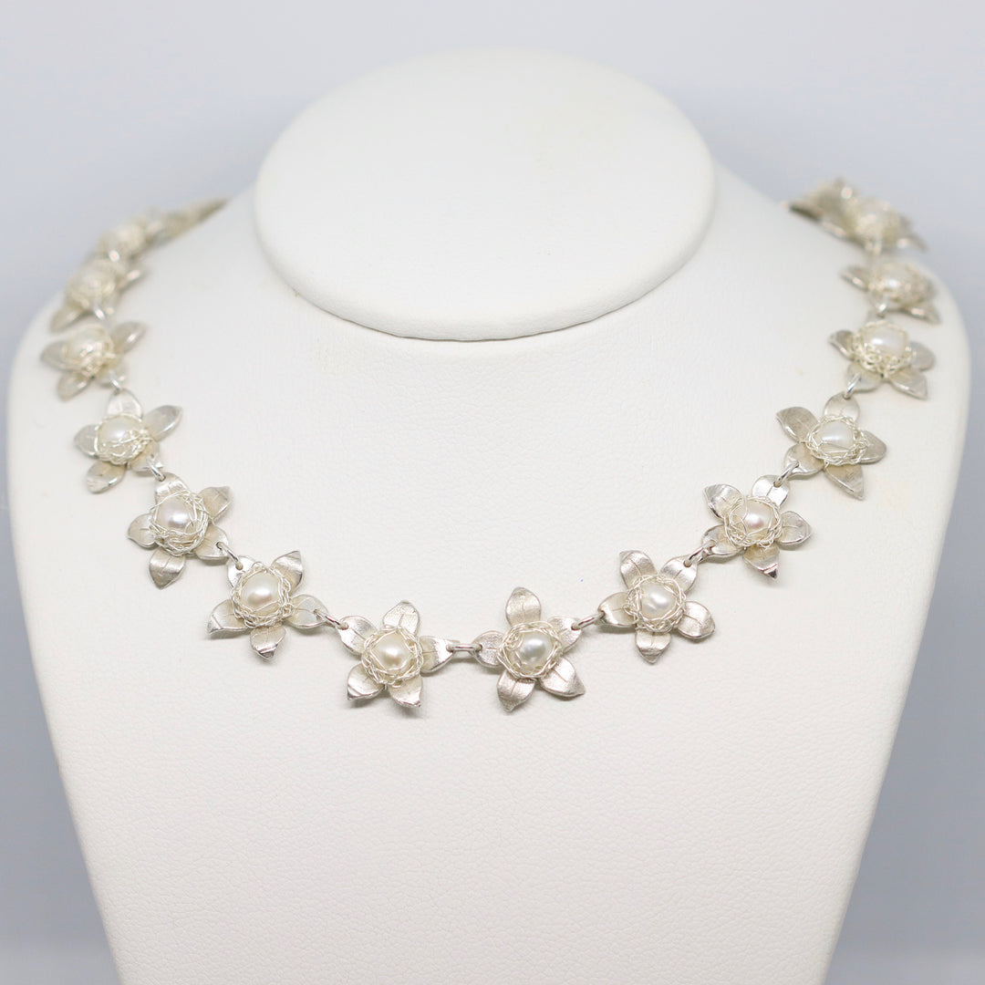 Jasmine Silver Pearl Bouquet Necklace