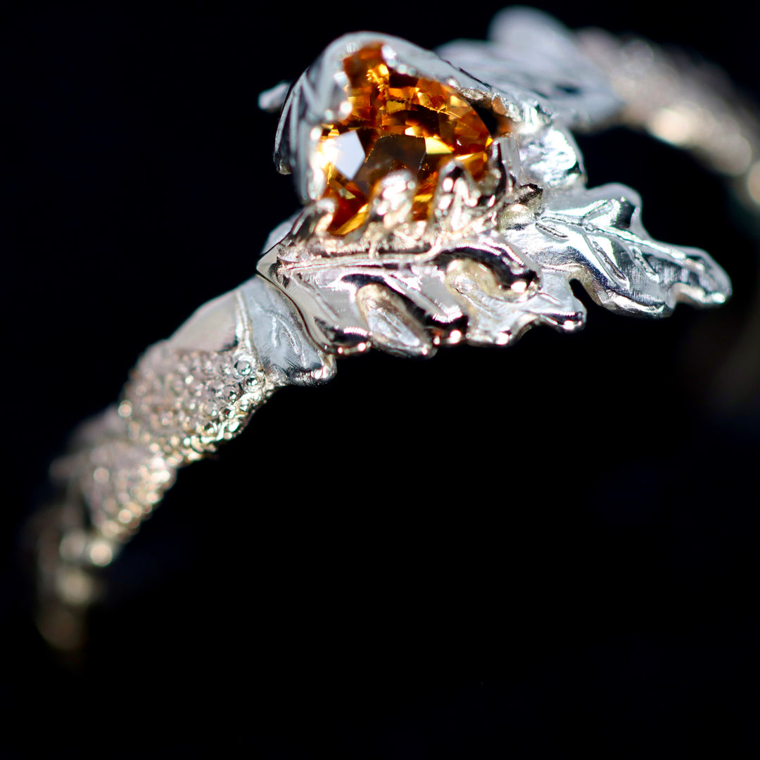 Hidden Treasure 9ct gold Spessartite Garnet Oak Ring