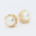 Load image into Gallery viewer, Crocheted Gold Pearl Studs
