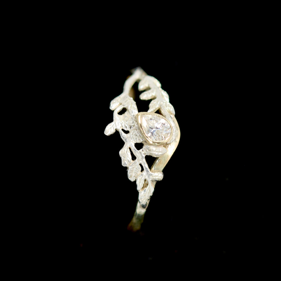 9ct Gold & Silver Moissanite Fern Ring