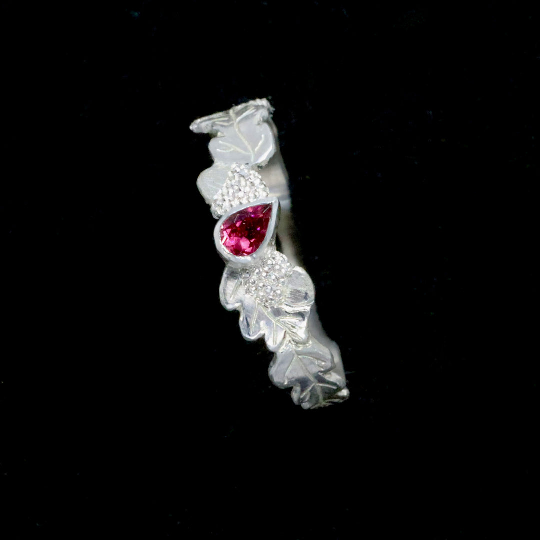 Pink Tourmaline Silver Oak Ring