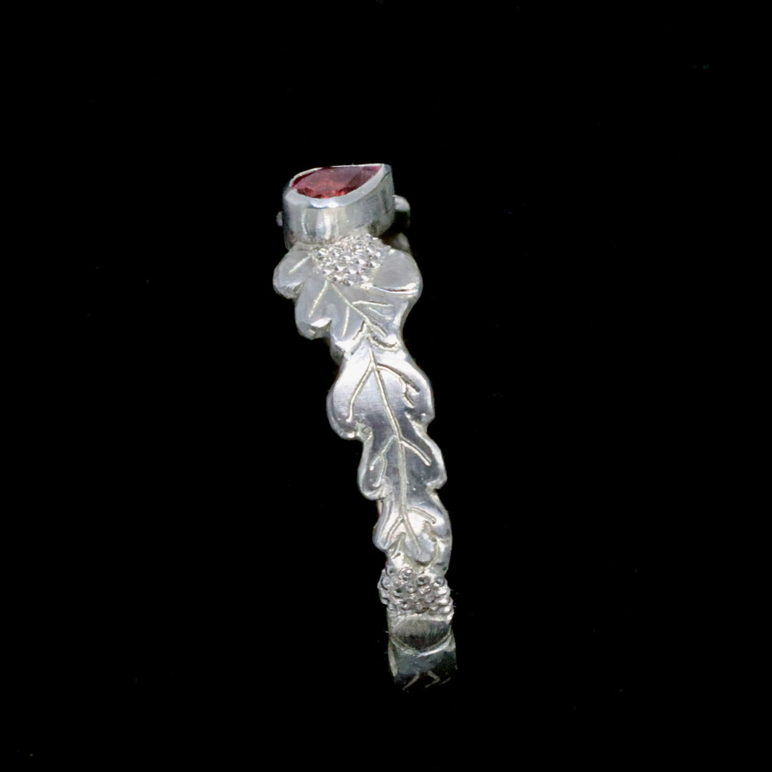 Pink Tourmaline Silver Oak Ring