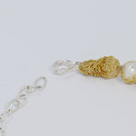 Load image into Gallery viewer, Crocheted Silver &amp; Gold String of Pearls Necklace
