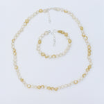 Load image into Gallery viewer, Crocheted Silver &amp; Gold String of Pearls Necklace
