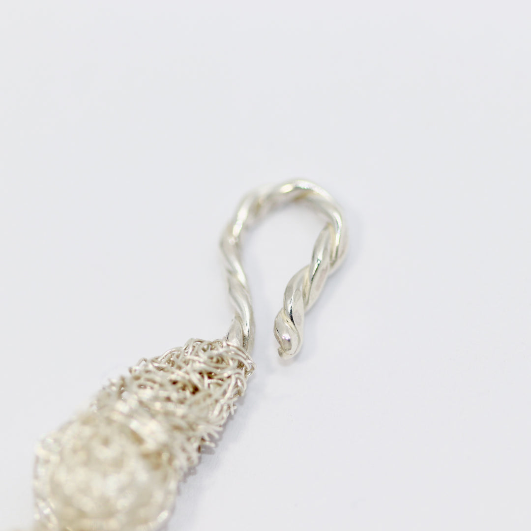 Crocheted Silver & Gold String of Pearls Necklace