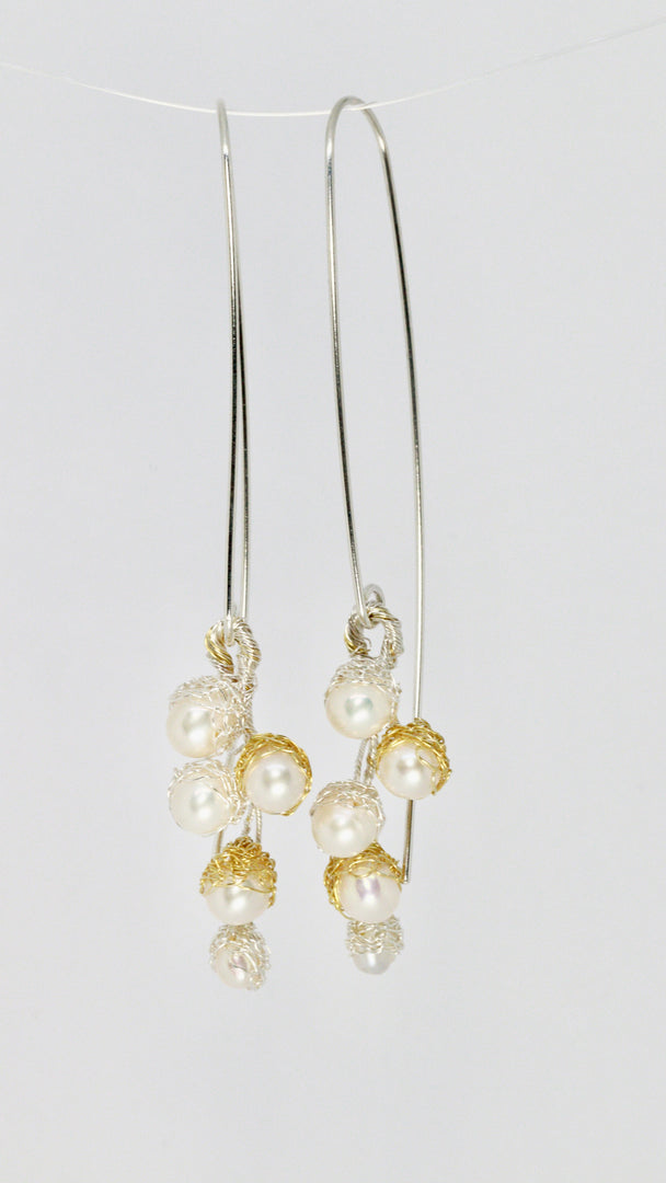 Crocheted Silver & Gold Cluster Earrings