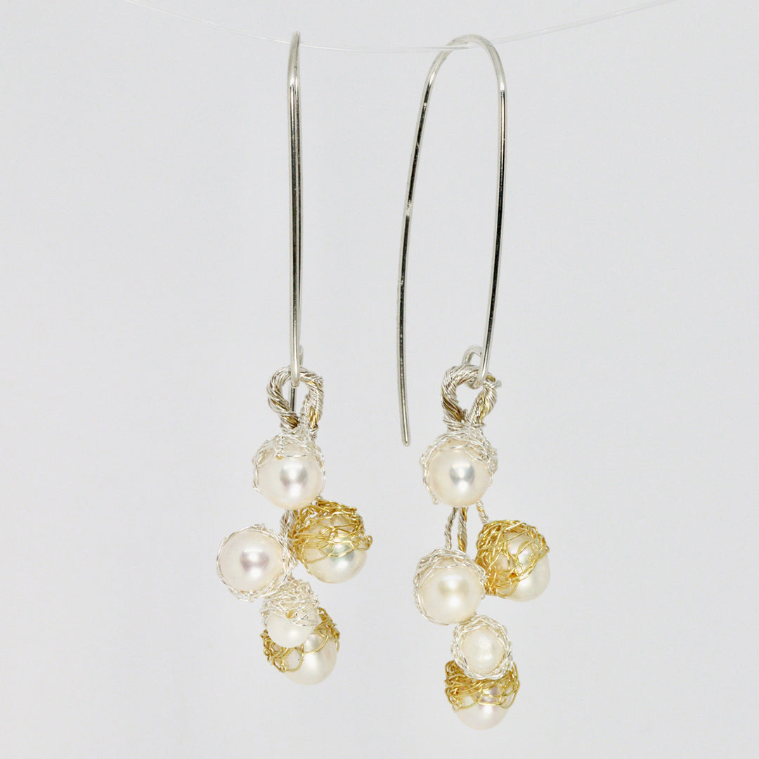 Crocheted Silver & Gold Cluster Earrings