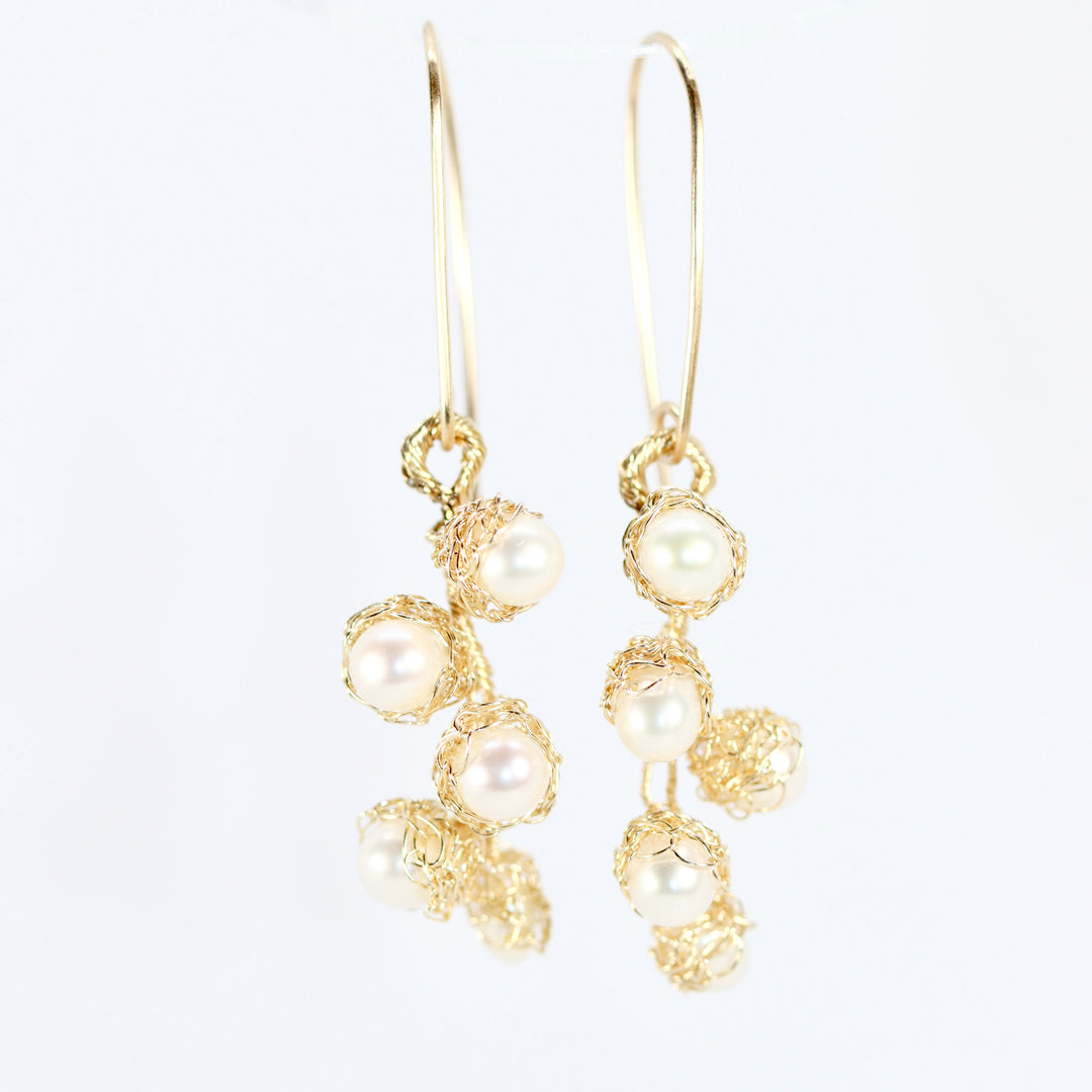 Crocheted Gold Cluster Earrings