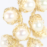 Load image into Gallery viewer, Crocheted Gold Pearl Drop Earrings
