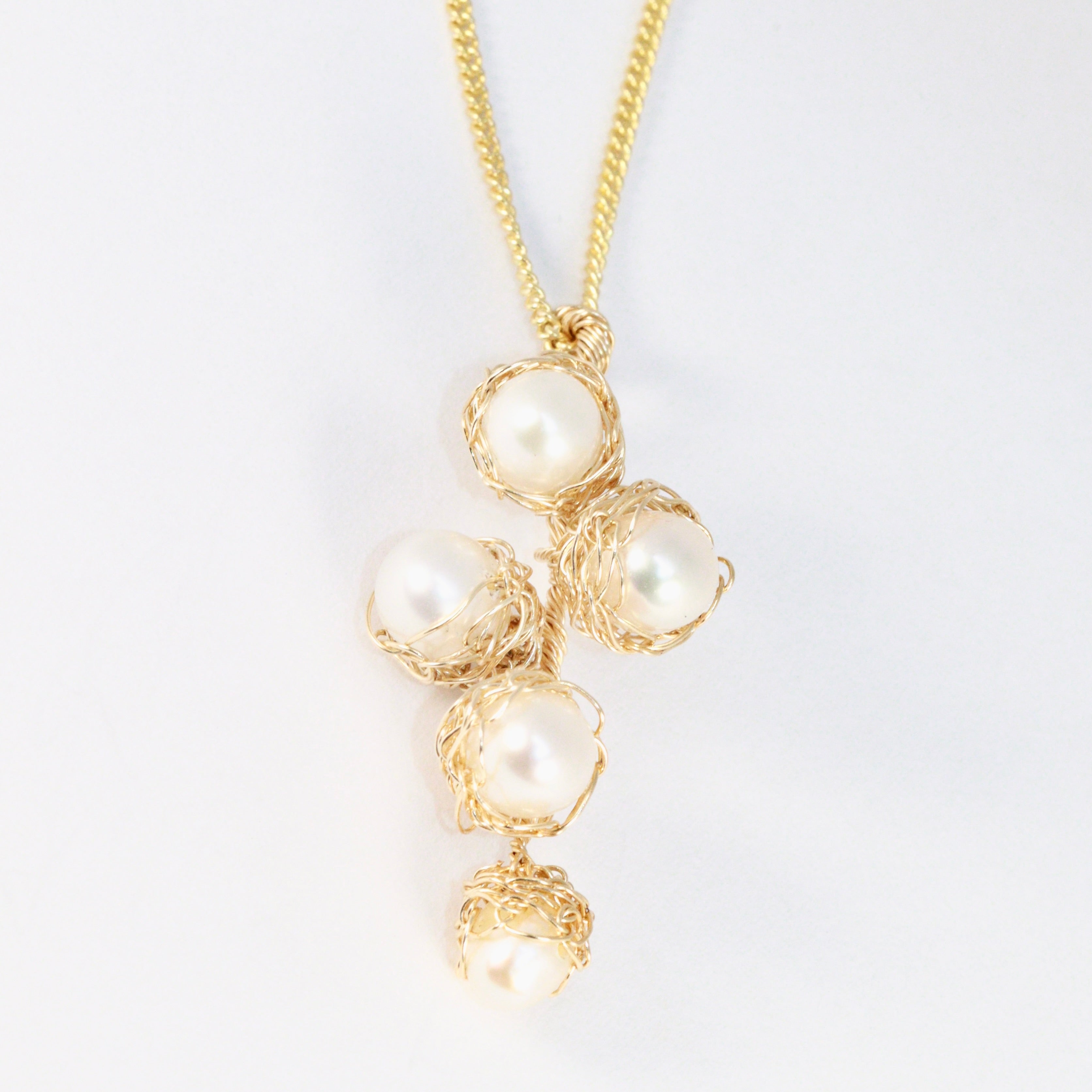 Crocheted Gold Cluster Pearl Pendant