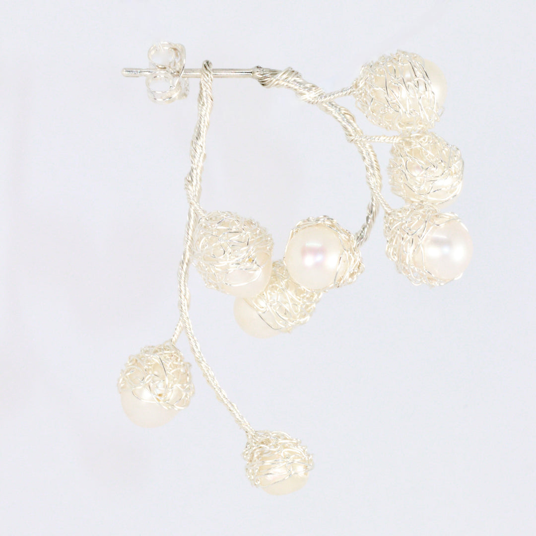 Crocheted Gold Pearl Hoop Earrings