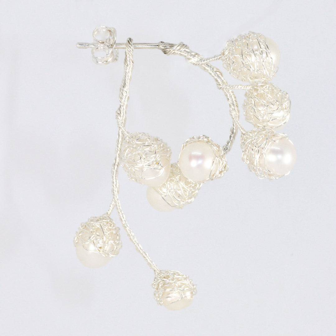 Crocheted Gold Pearl Hoop Earrings