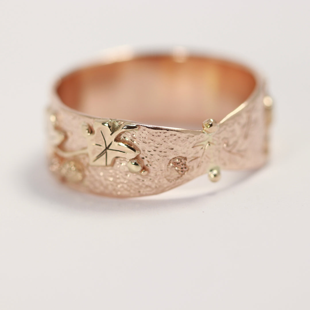 Autumn Leaf Red Gold Ring