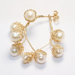 Load image into Gallery viewer, Crocheted Gold Pearl Hoop Earrings
