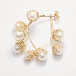 Load image into Gallery viewer, Crocheted Gold Pearl Hoop Earrings
