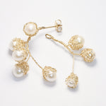 Load image into Gallery viewer, Crocheted Gold Pearl Hoop Earrings
