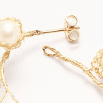 Load image into Gallery viewer, Crocheted Gold Pearl Hoop Earrings
