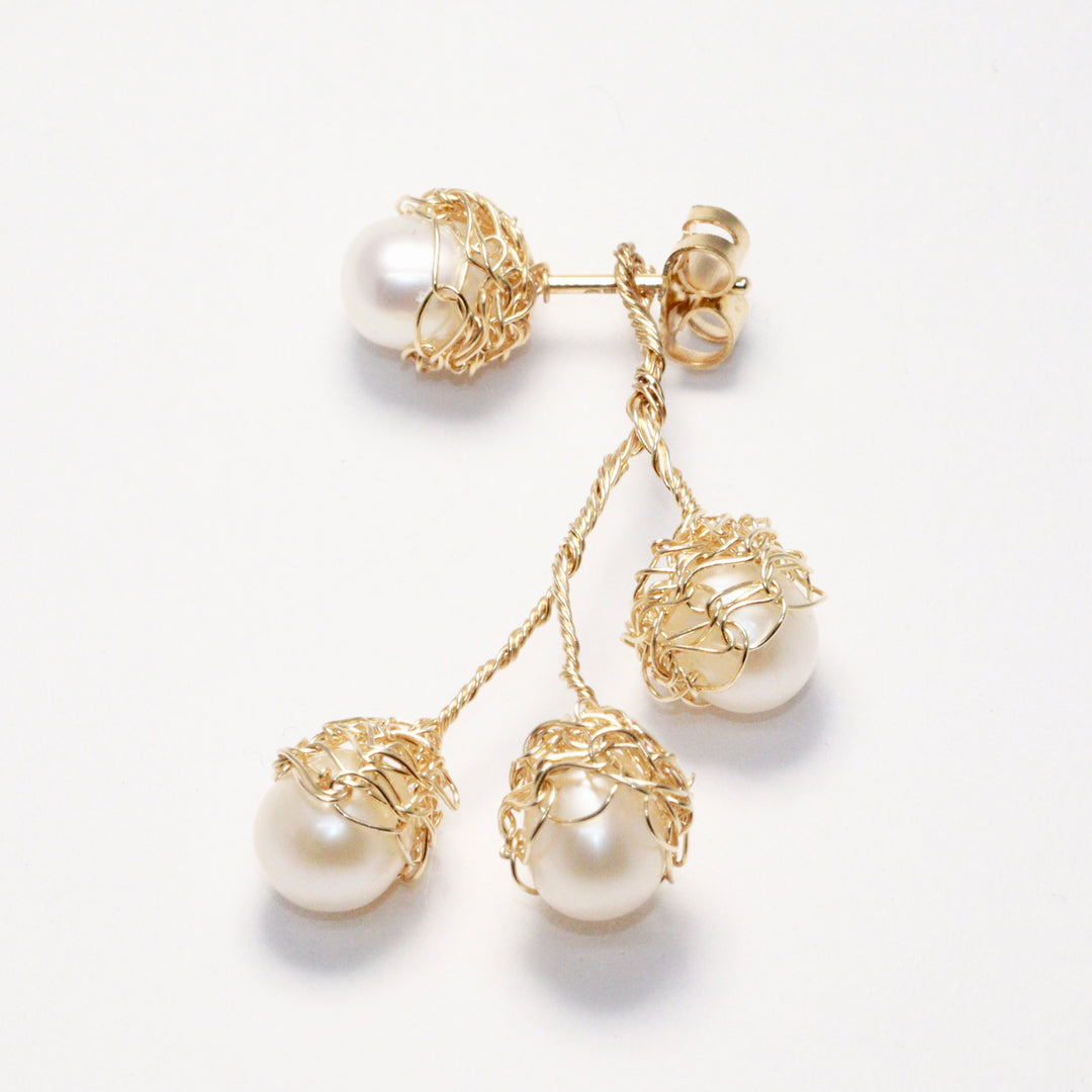 Crocheted Gold Pearl Drop Earrings