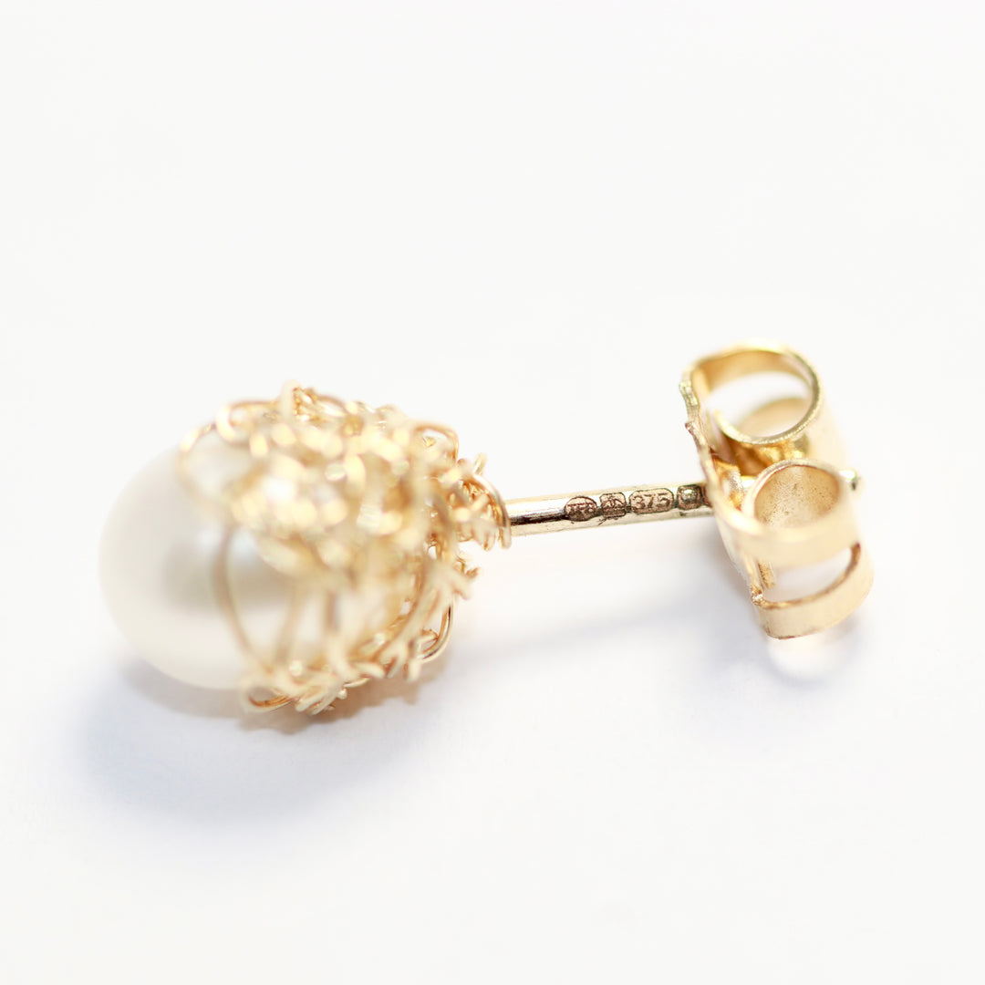 Crocheted Silver Pearl Studs