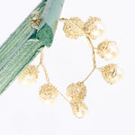 Load image into Gallery viewer, Crocheted Gold Pearl Hoop Earrings
